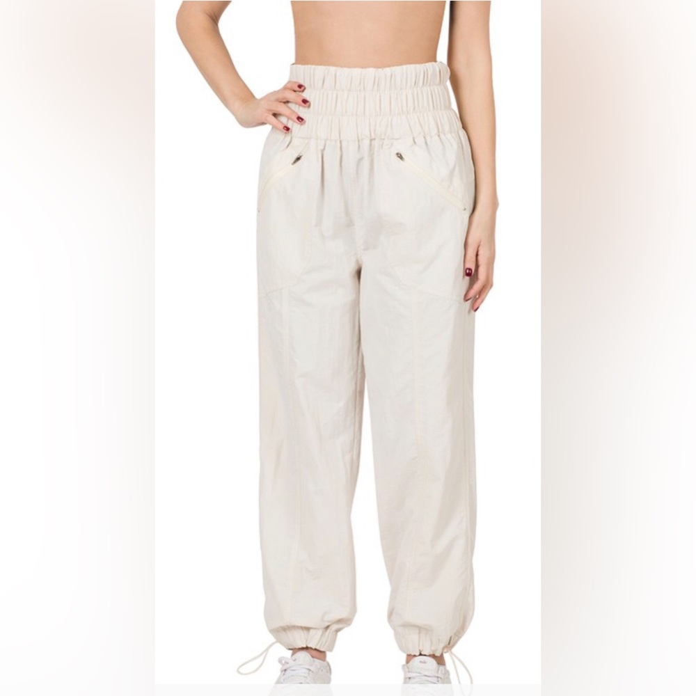 Bone Windbreaker Smocked High Waistband Jogger Pants